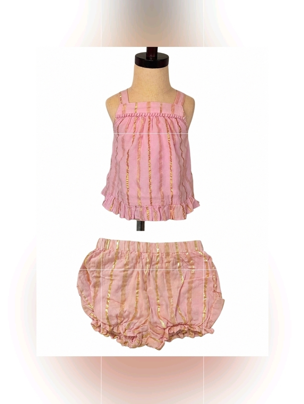 Wonder Nation | 18M | Pink & Gold Striped | Ruffle Tank & Bloomers Set